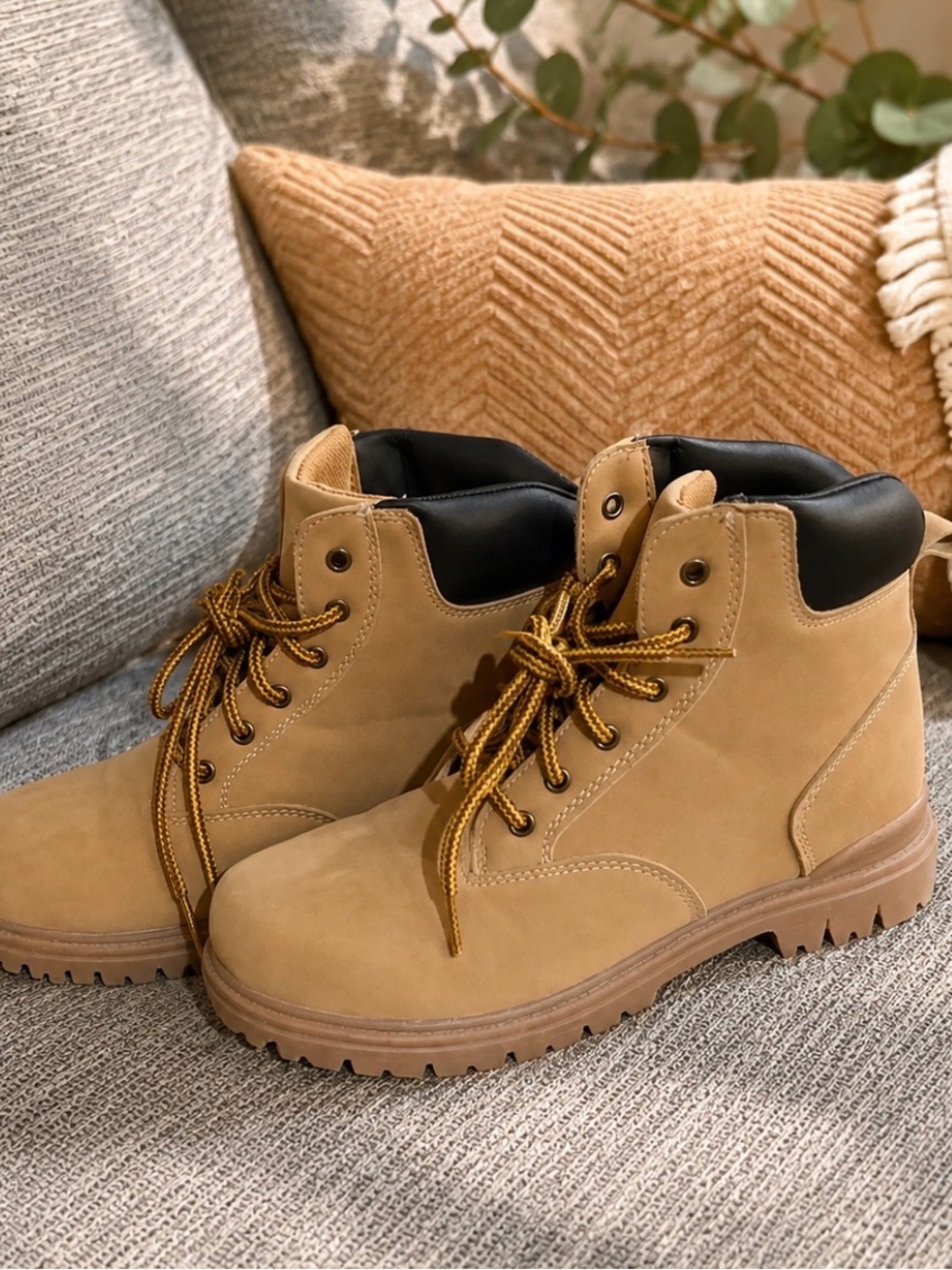 wonder nation Tan Lace-Up Kids Boots with Padded Collar